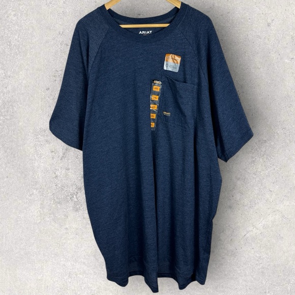 NEW Ariat Rebar Mens Blue Short Sleeve Crew Neck T-Shirt Size 4XL Tee Strong Top - Picture 2 of 15
